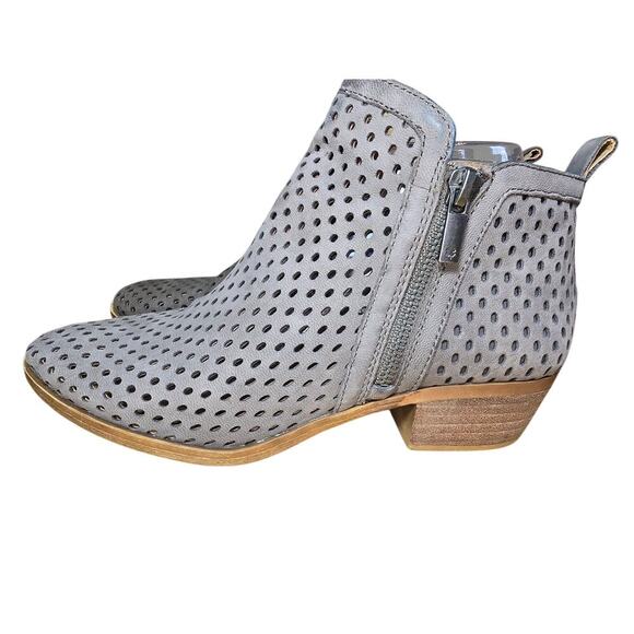 Lucky Brand Healed Leather Perforated Double Zip Bootie Gray Brown Womens 7.5 - Picture 4 of 7